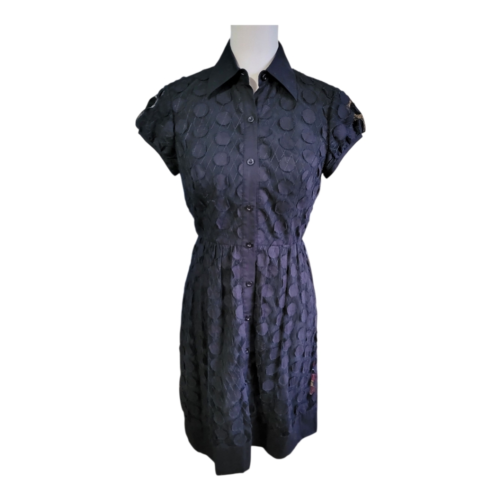 💕Adrianna Papell Black Polka Dot Button Front Dress Womens Size 4‎